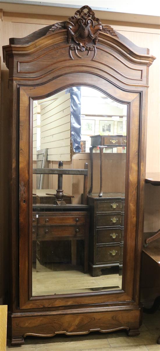 A 19th century French rosewood mirrored armoire W.110cm